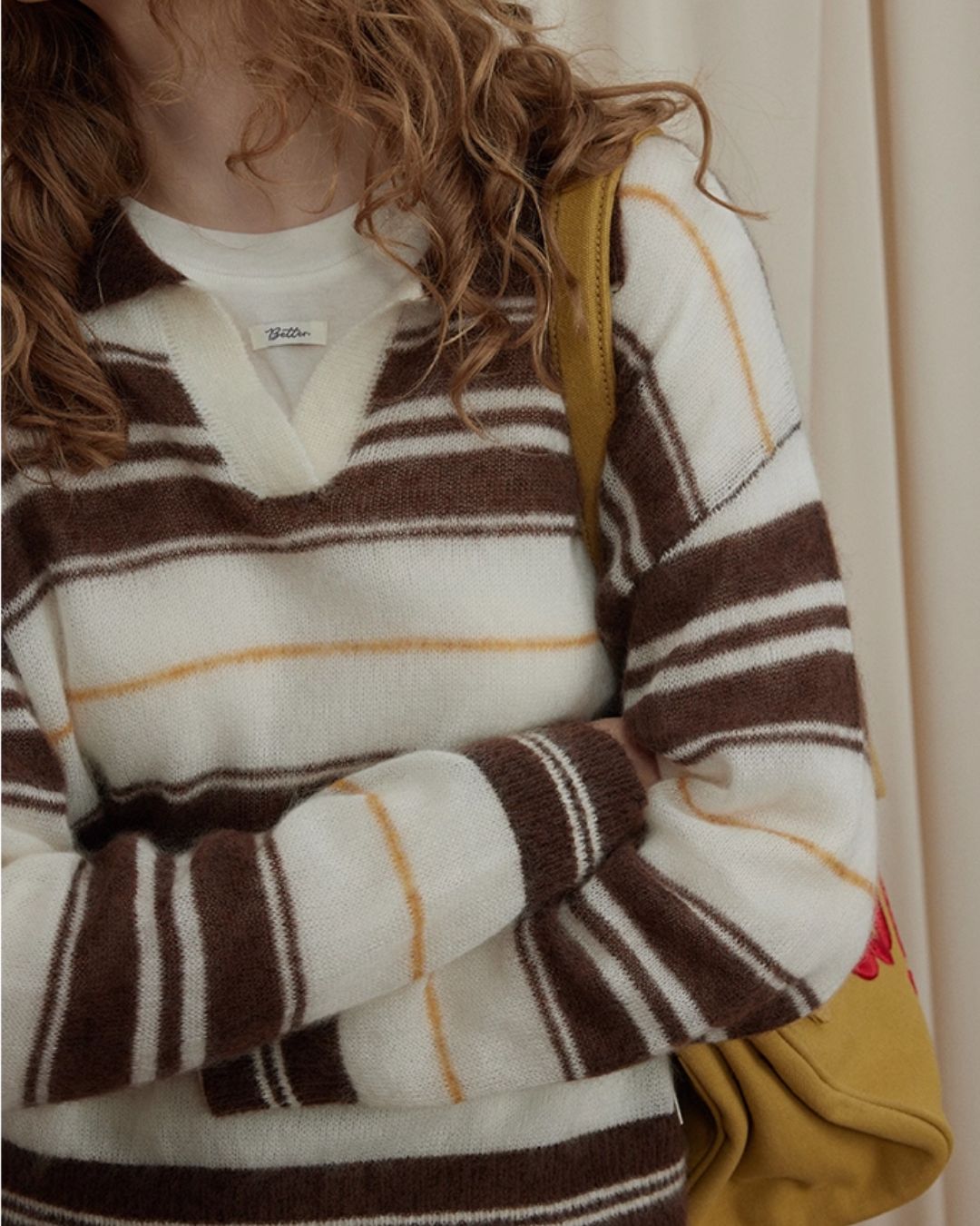 Collared V-neck Border Knit　KN048