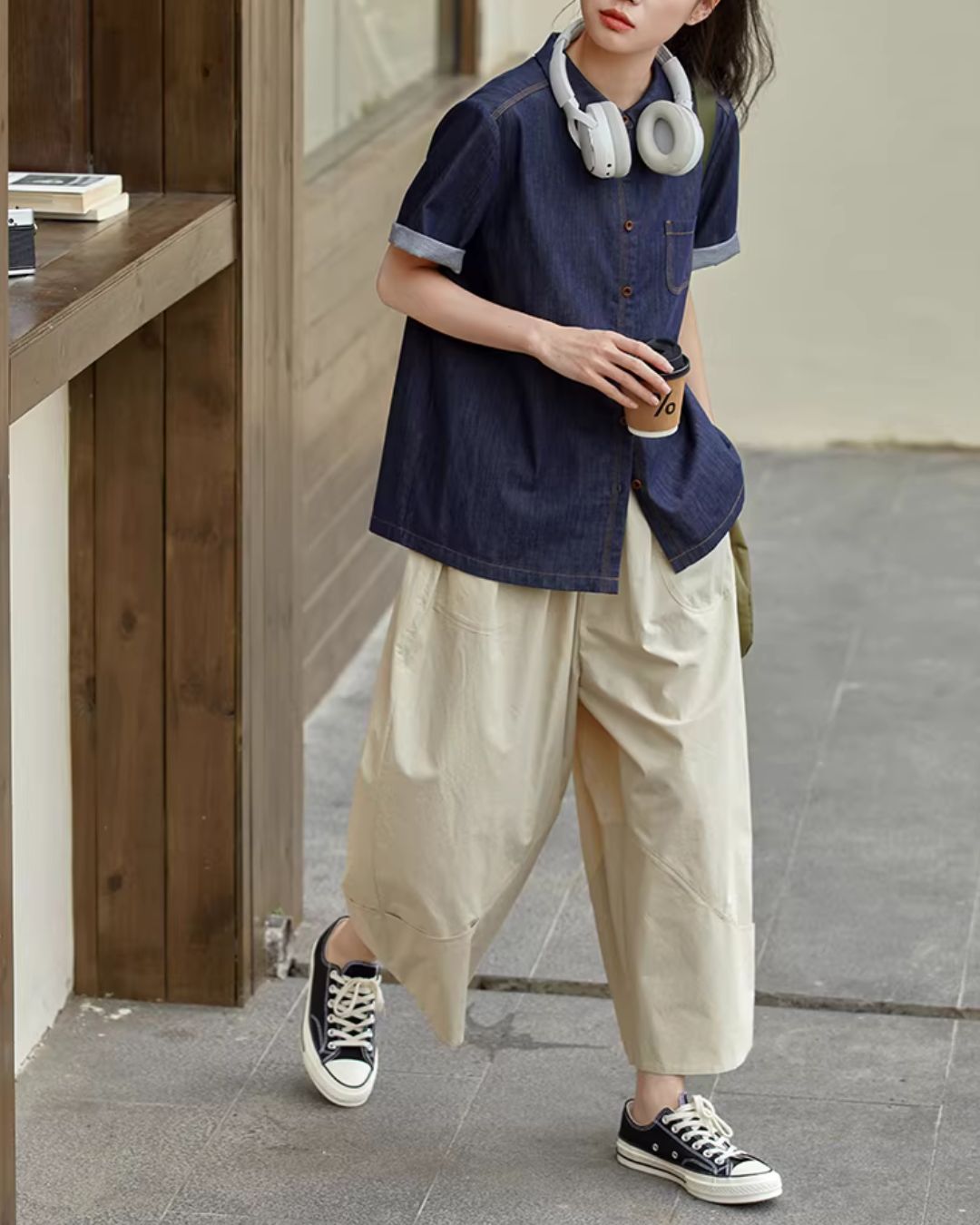 Breathable Cropped Wide Pants　PT048
