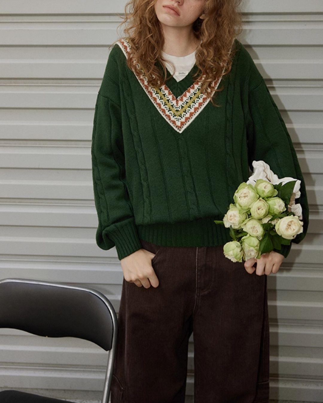 Fair Isle V-neck Sweater　KN053