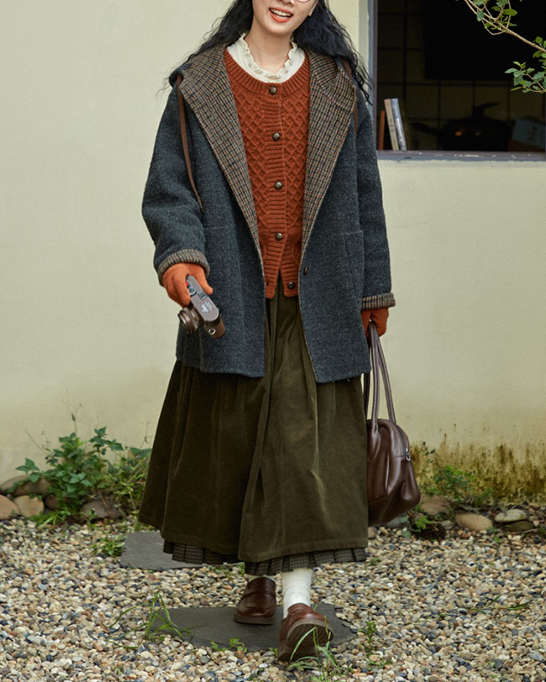 Checked Lined Wool Hooded Coat　CT017