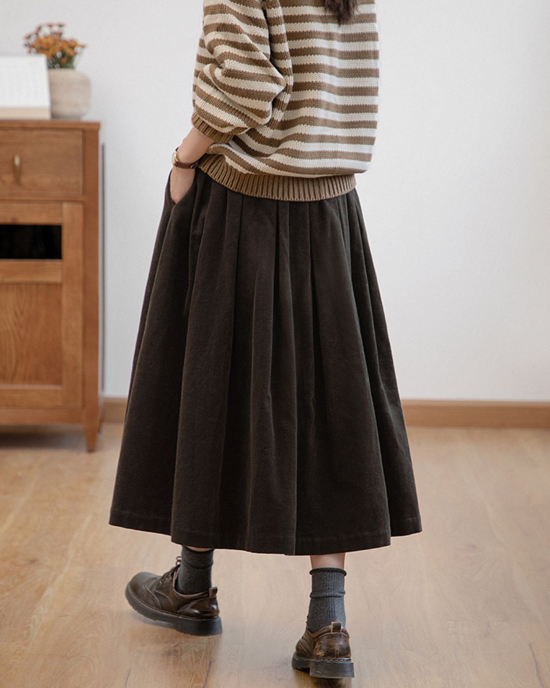 Corduroy Gathered Skirt　SK006