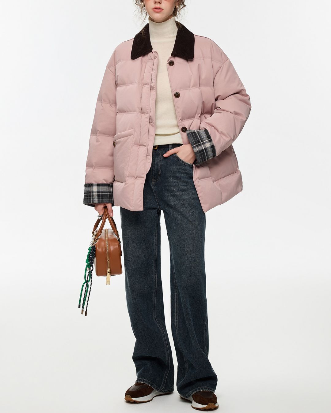 Collared Check Sleeve Down Jacket　JK060