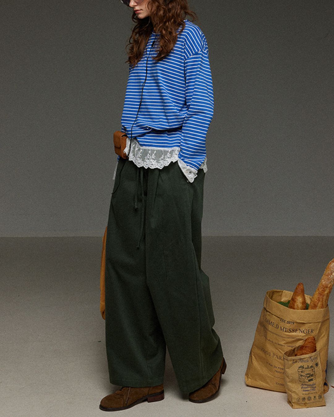 Drawstring Tuck Wide Denim Pants　DP011