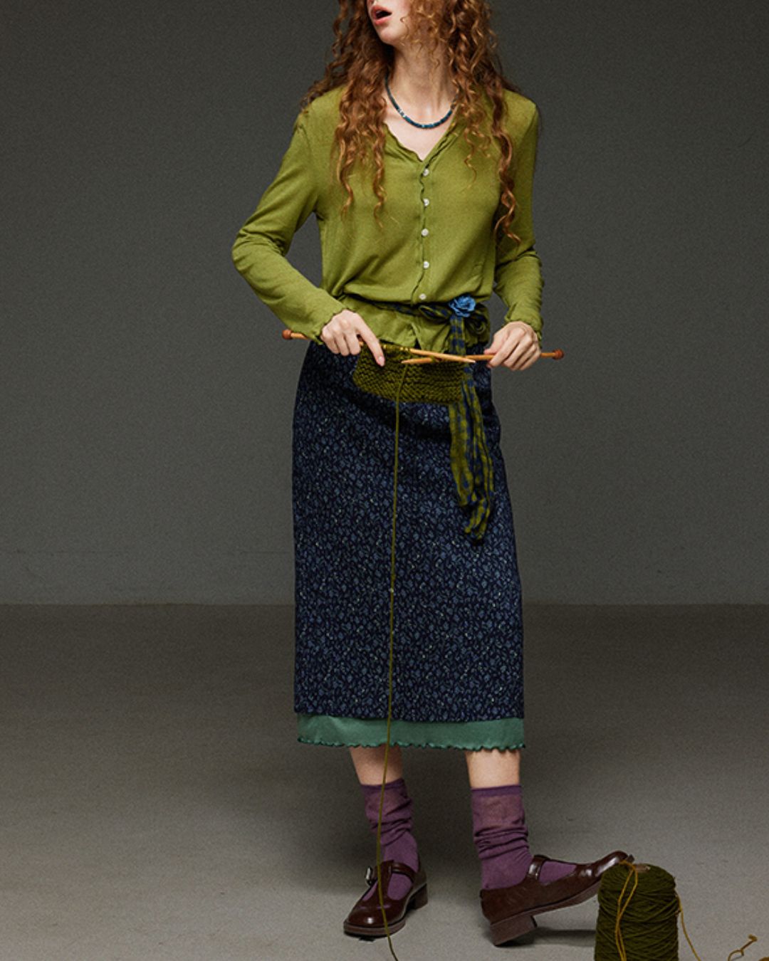 Merrow Frill V-Neck Knit Cardigan　KN032