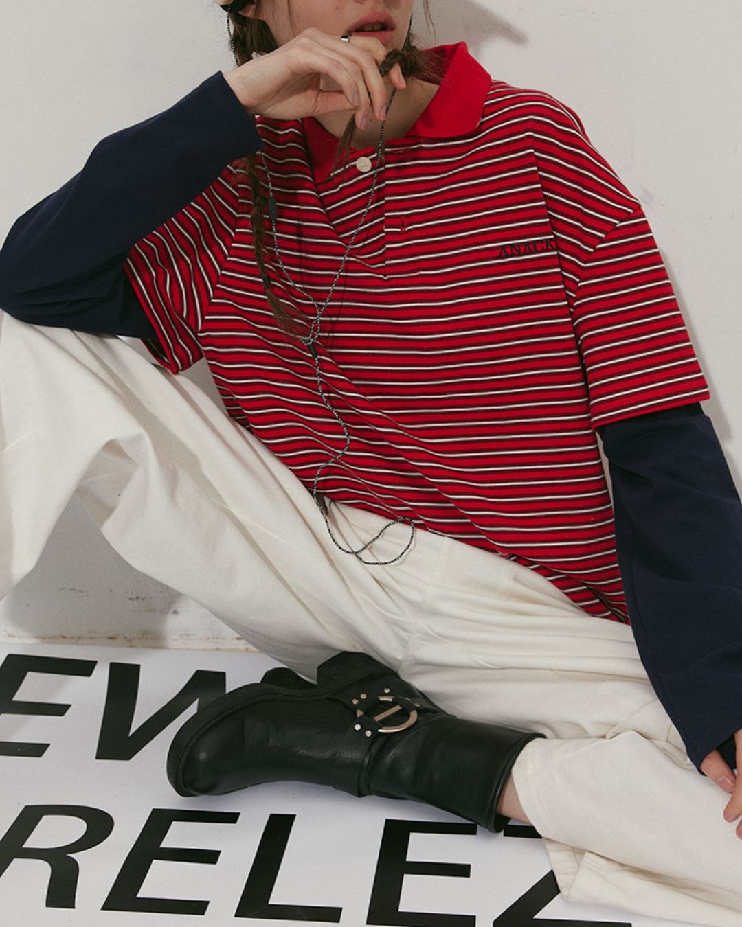 Fake Layered Border Polo Shirt　PS002