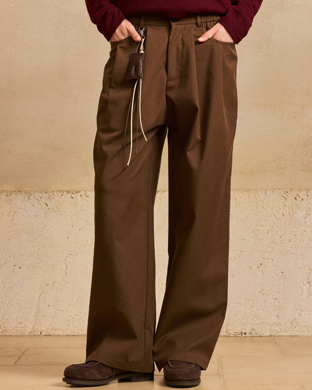 Rope ＆ Leather Tag Tuck Wide Pants　PT033