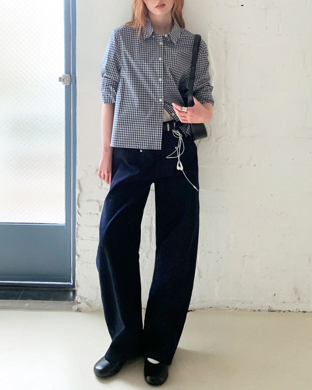 Cropped Button-down Checked Shirt　LS051