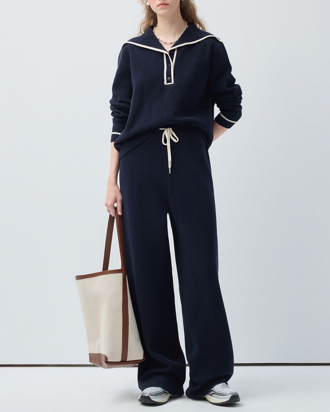 Boucle Knit Drawstring Draped Pants　PT037