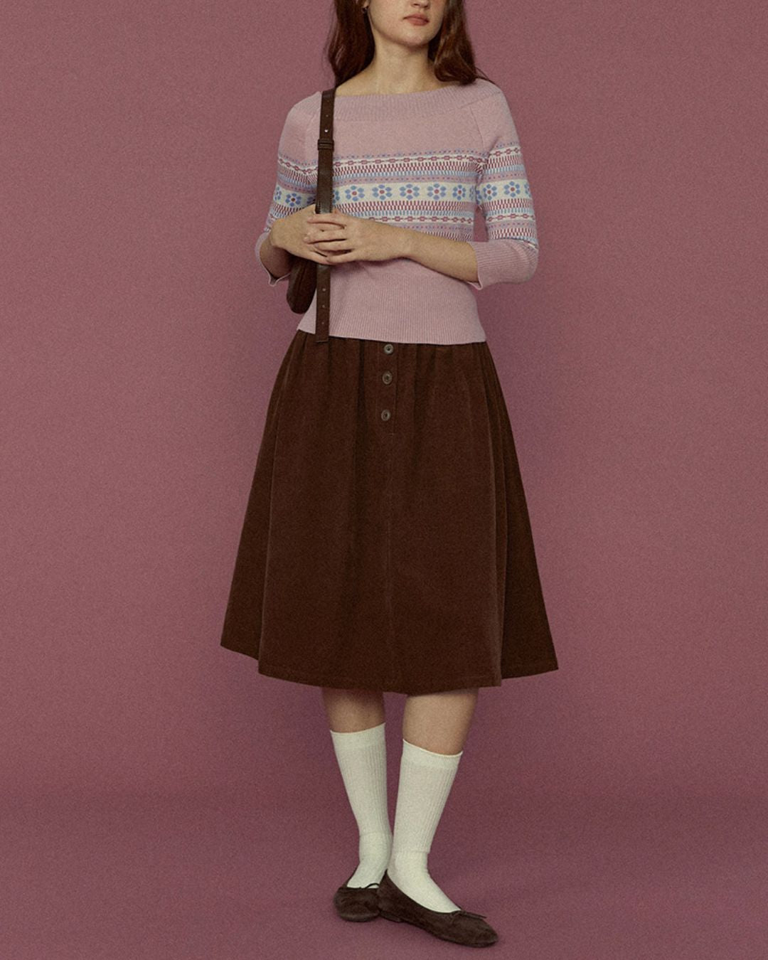 Retro Cherry Blossom Fitted Nordic Knit　KN095