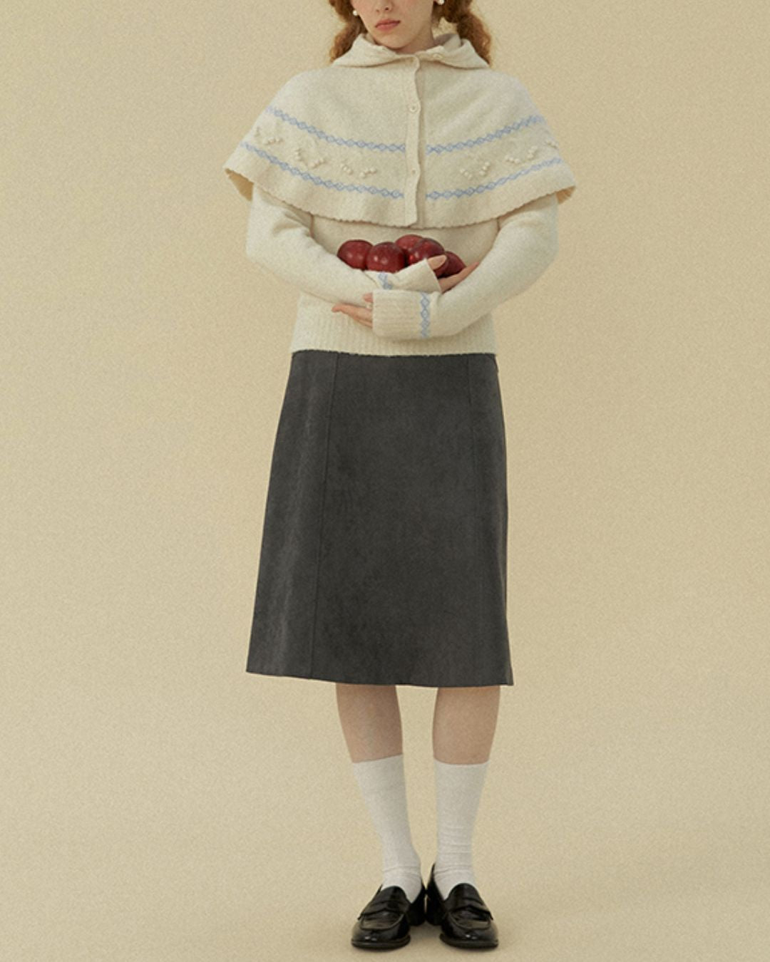 Pom-pom Fair Isle Balaclava Cape　KN080