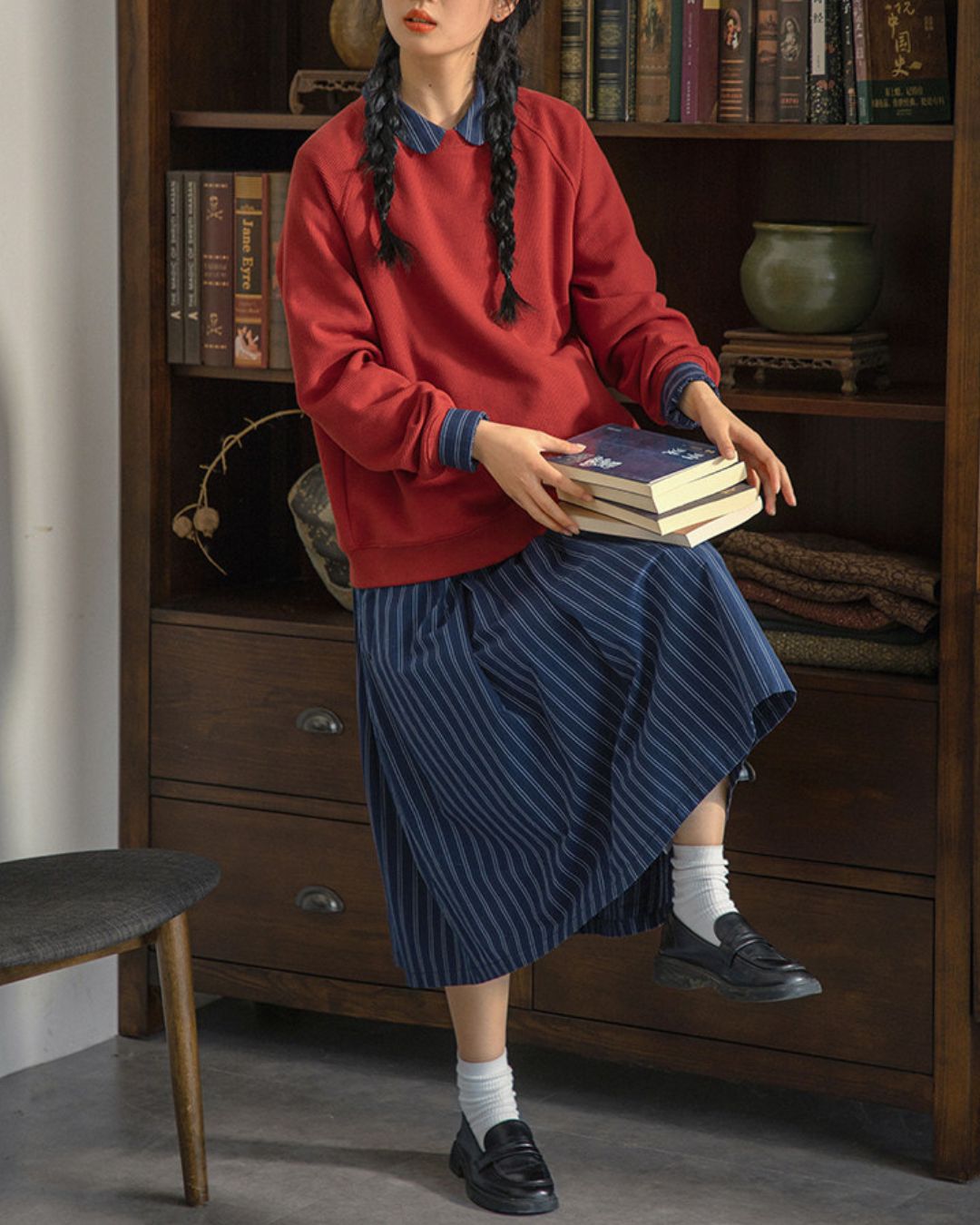 Striped Midi Shirt Dress　OP007