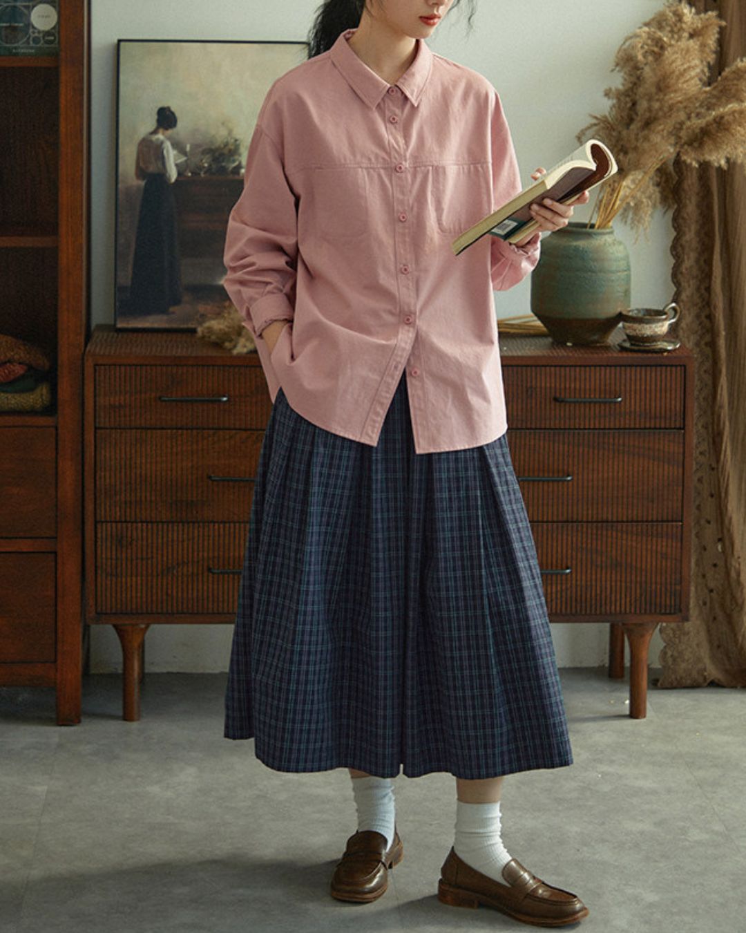 A-line Check Gathered Skirt　SK021