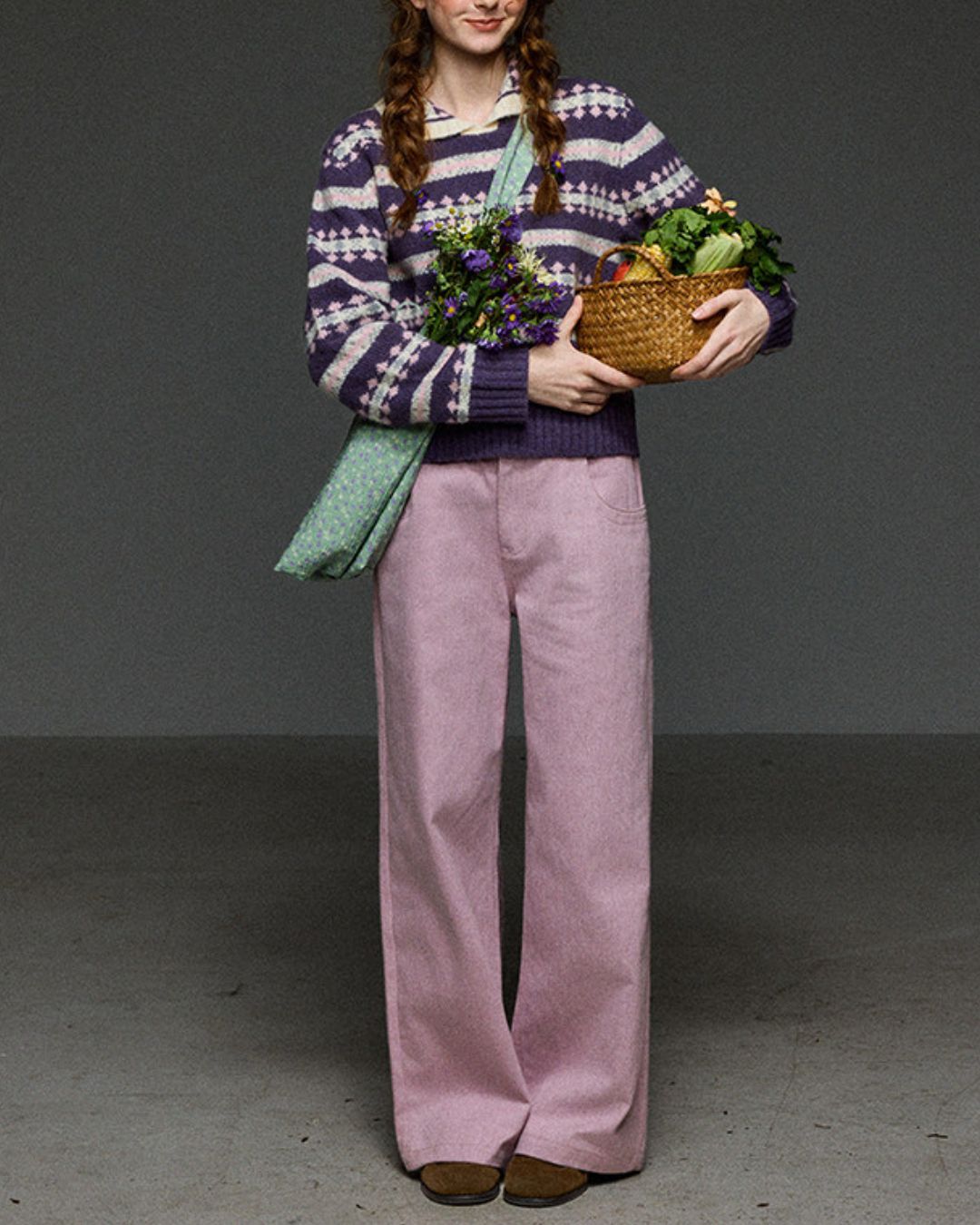 High-waisted Wide Straight Color Pants　PT038