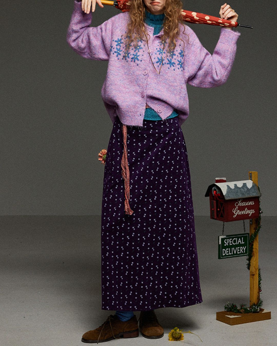 Flower Embroidered Mix Knit Cardigan　KN071