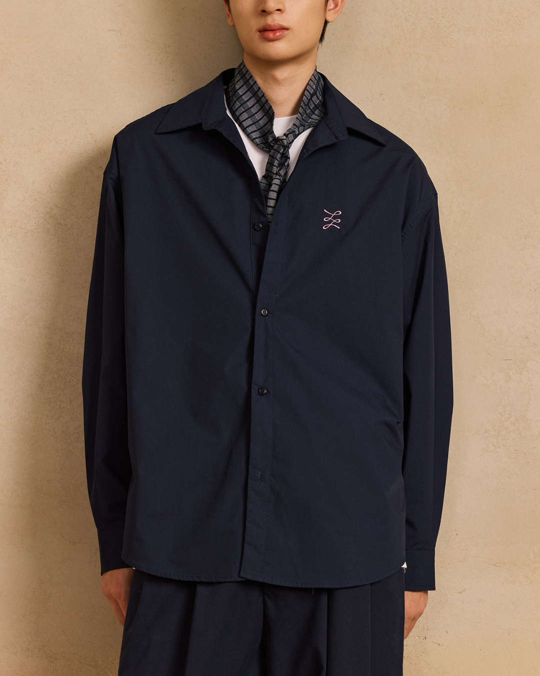 Chest Embroidered Casual Collar Shirt　LS047