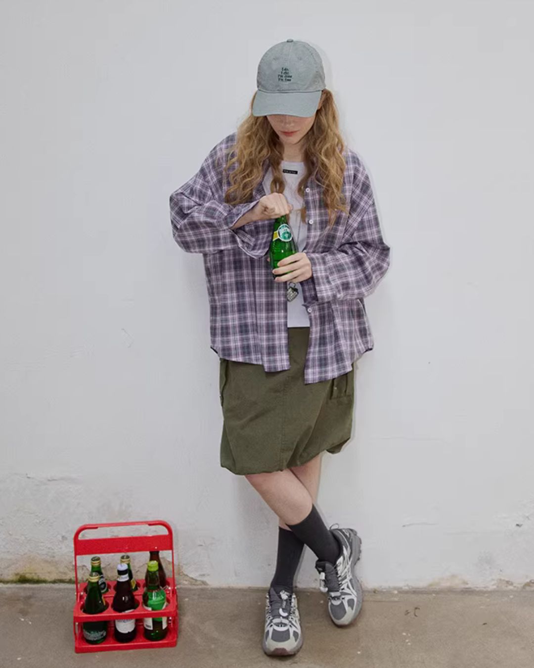 Light Purple Relaxed Check Shirt　LS069