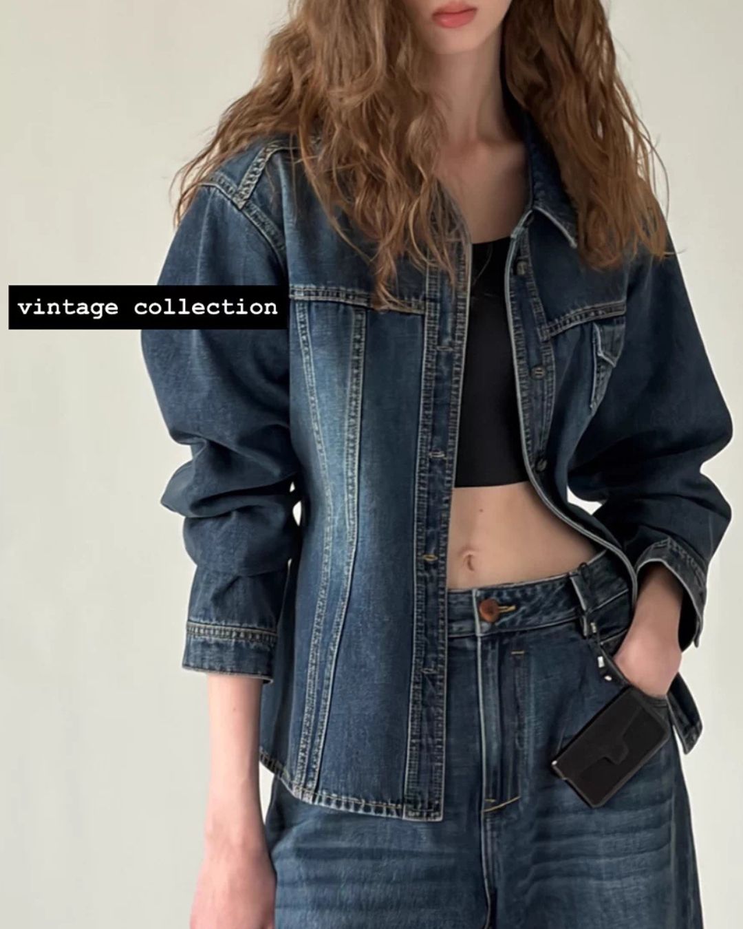 Washed Denim Shirt Jacket & Wide Denim Pants　JK091