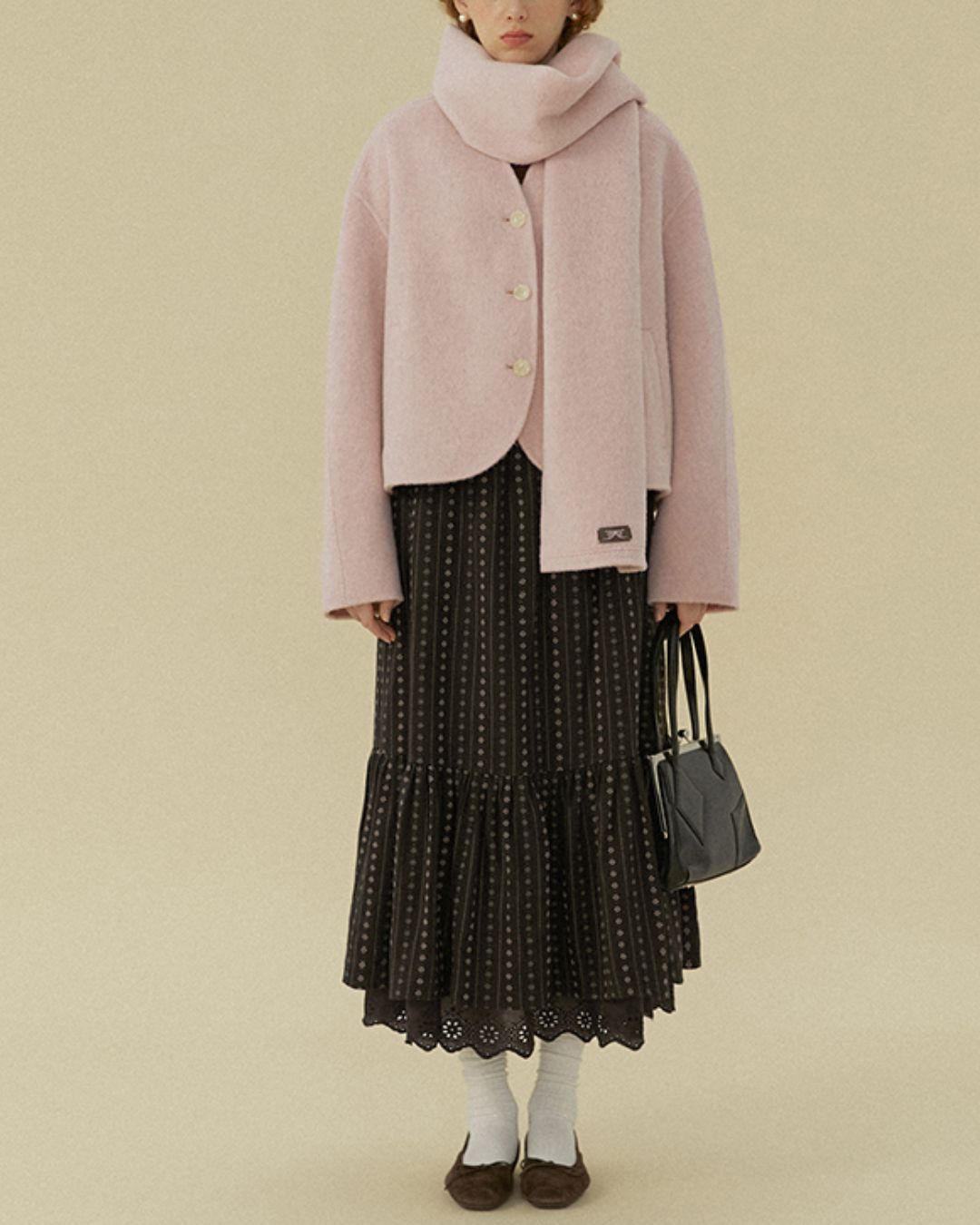 V-neck Round Hem Wool Jacket　JK070