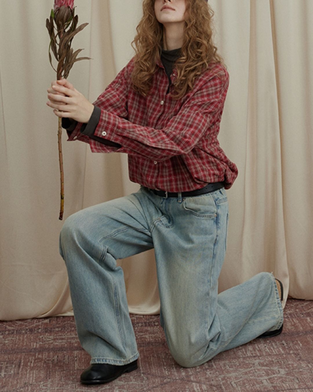 Oversized Checked Cotton Shirt　LS034