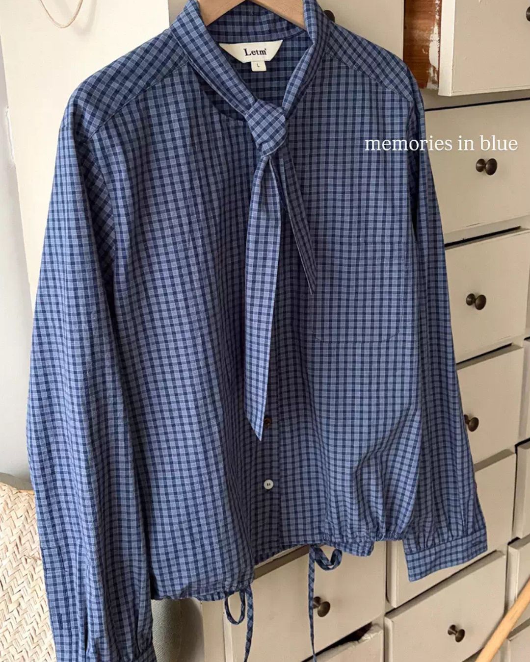 Bow Tie Ribbon Check Shirt　LS068