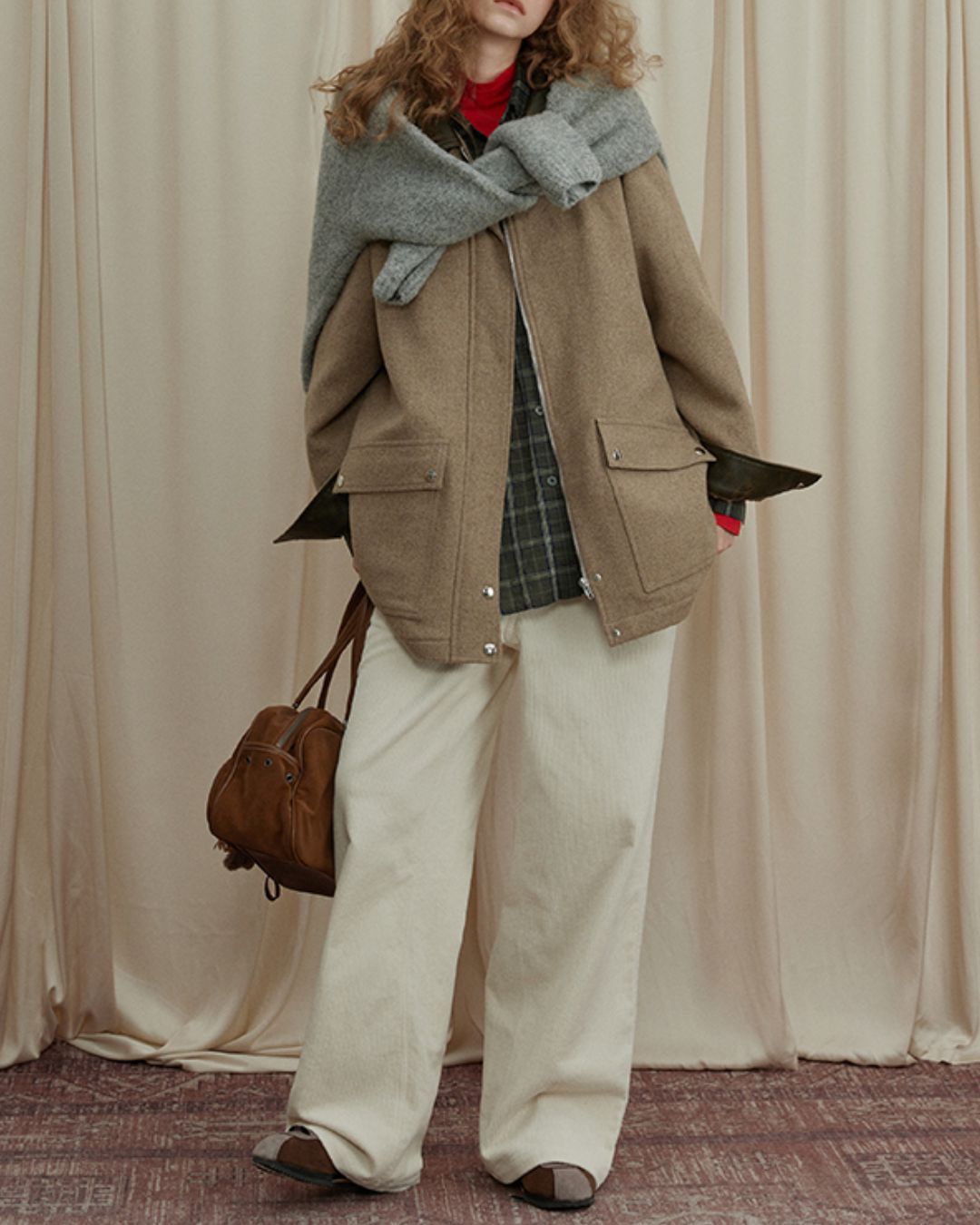 Retro Contrast Check Shirt　LS035