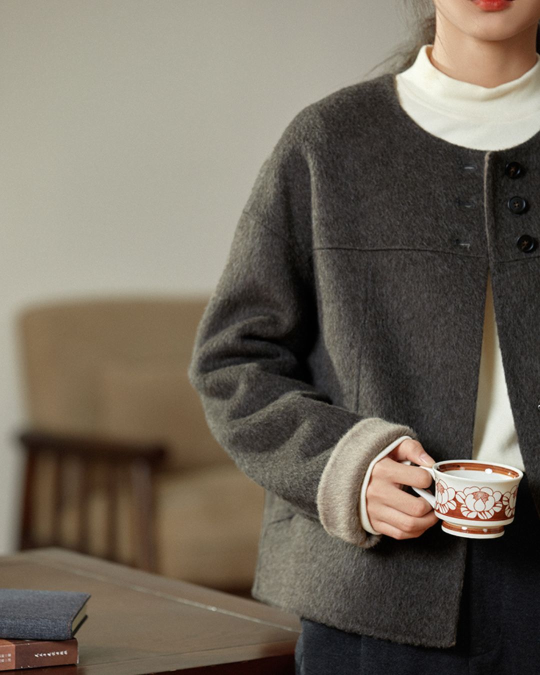 Wool Collarless Short Coat　CT018