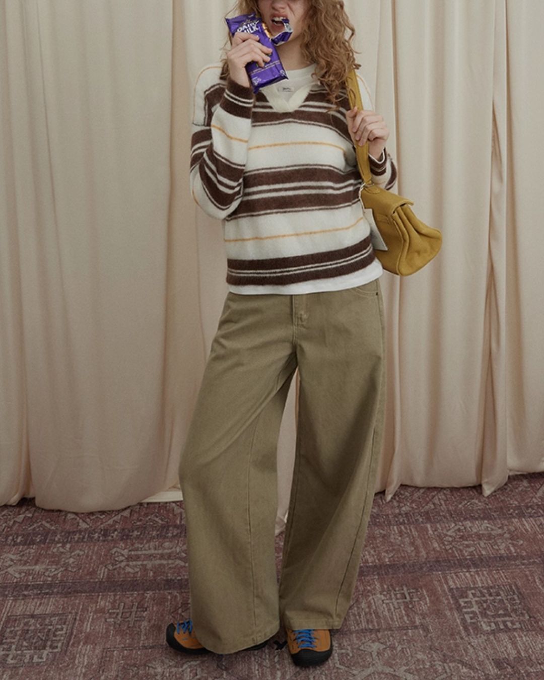 Collared V-neck Border Knit　KN048