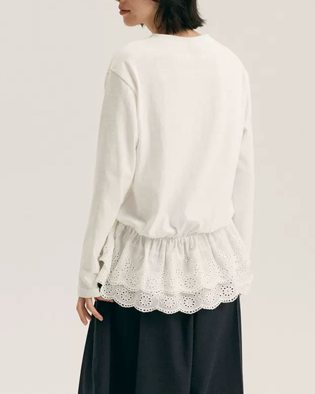 Waist Gathered Lace Frill T-shirt　LT023