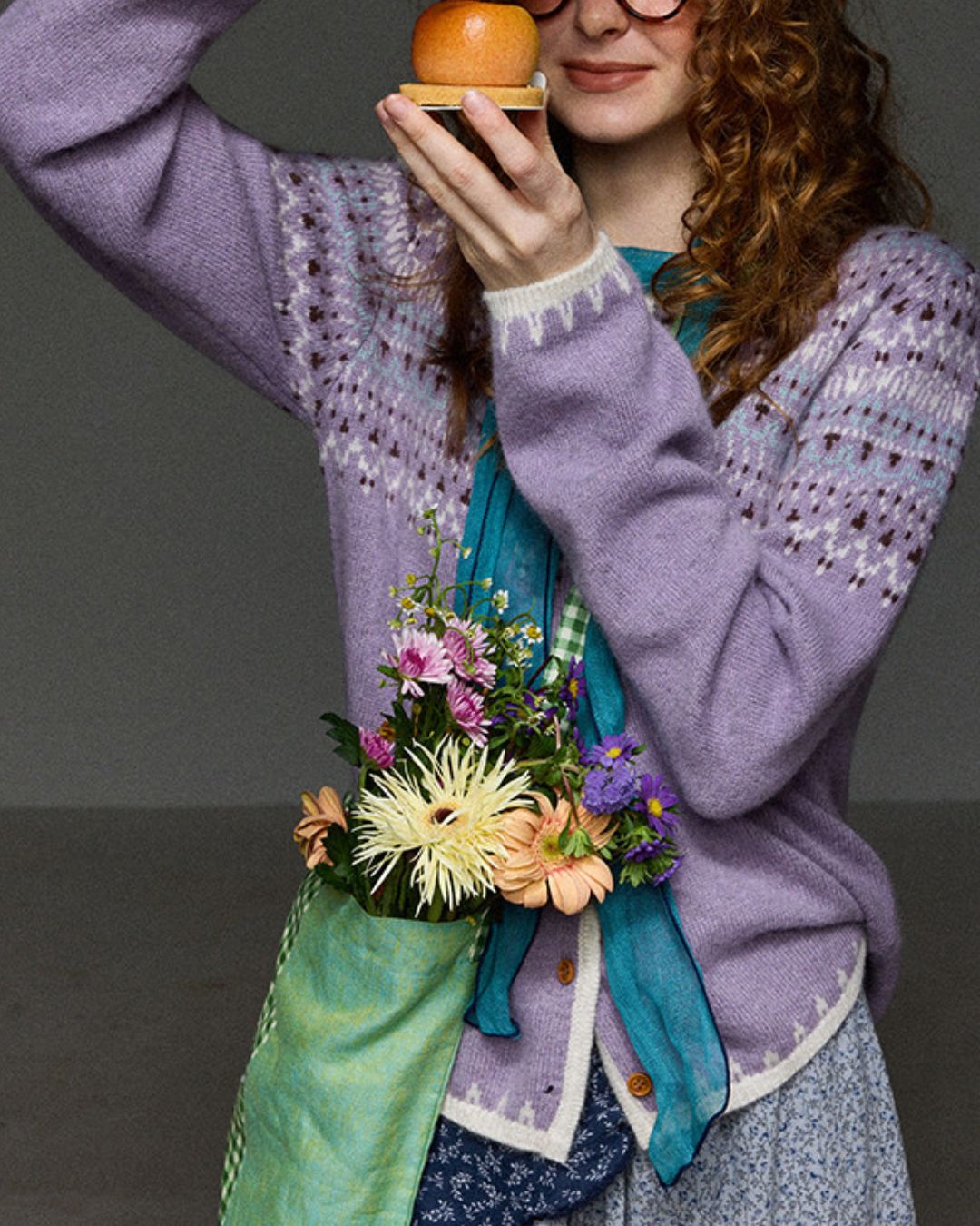 Contrast Color Fair Isle Knit Cardigan　KN105