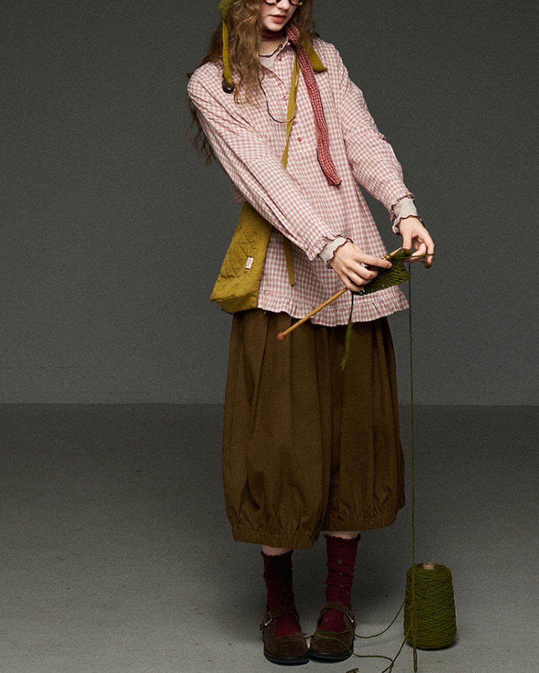 Pink Checked Ruffle Shirt　LS027