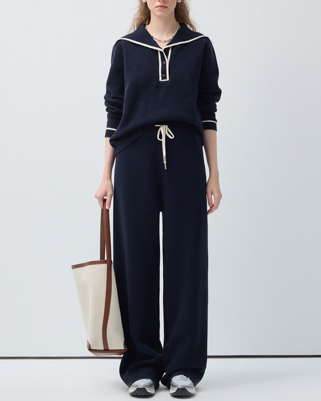 Boucle Knit Drawstring Draped Pants　PT037