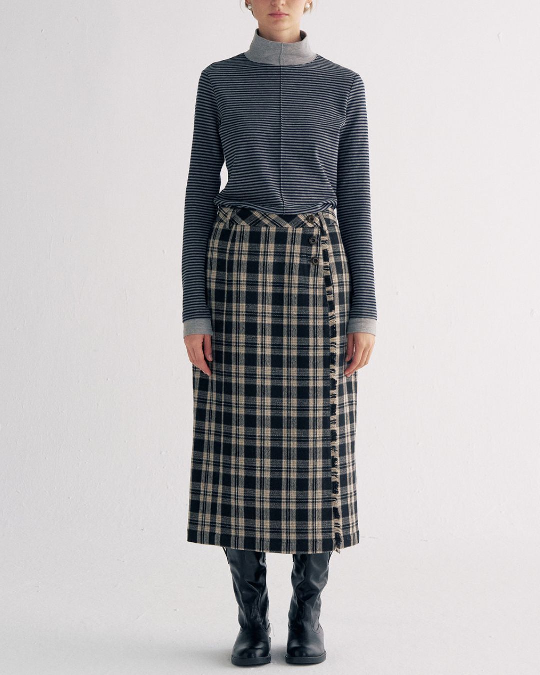 Check Wrap Midi Skirt　SK016