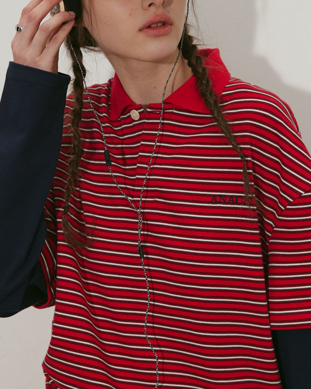 Fake Layered Border Polo Shirt　PS002