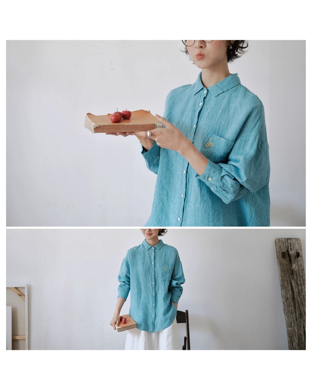 Drop Shoulder Striped Linen Shirt　LS042