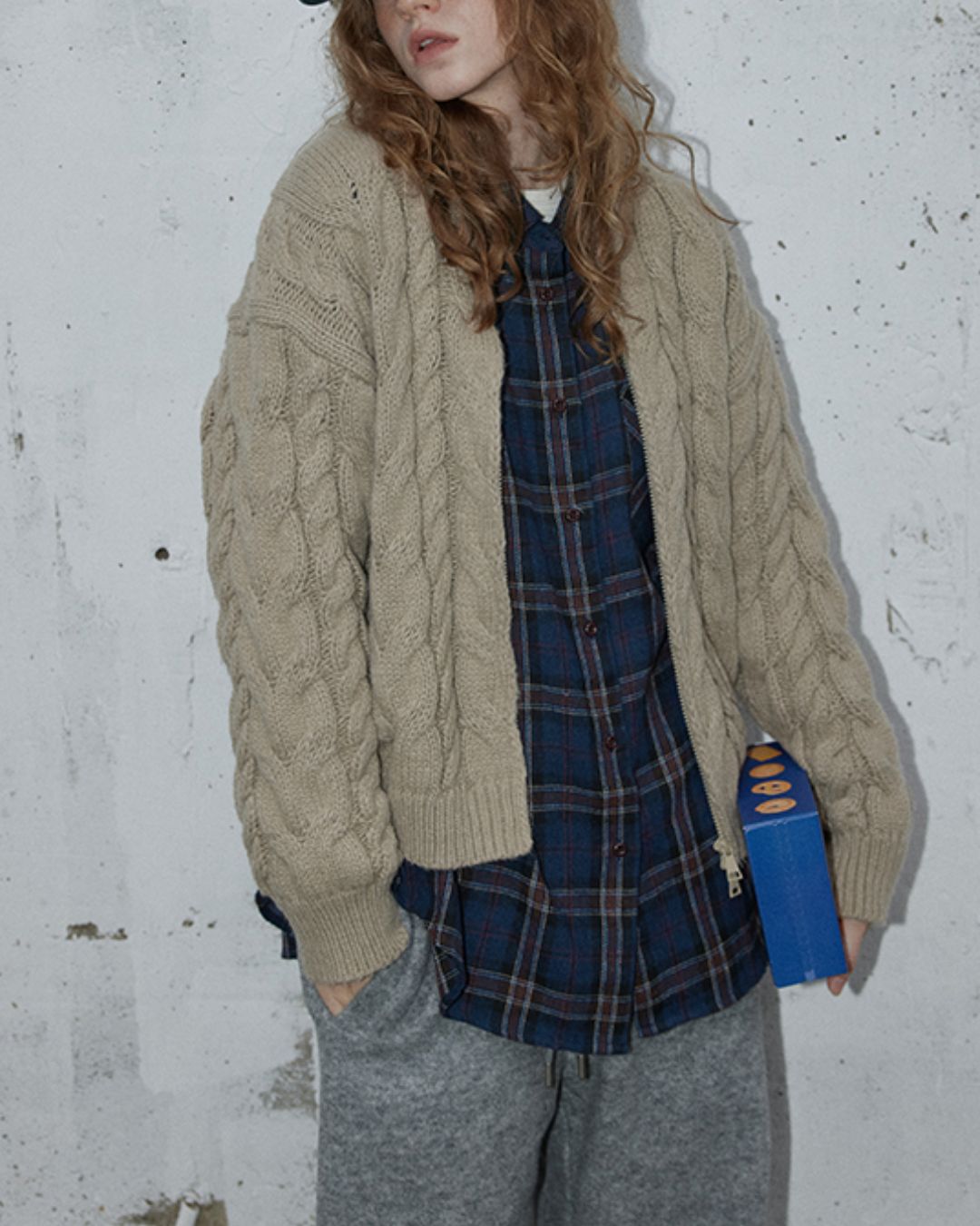 Navy Check Oversized Shirt　LS037