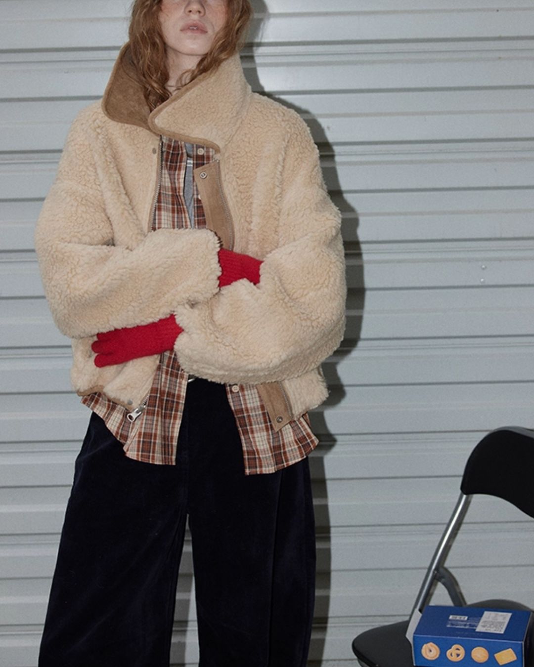 Reversible Boa Big Collar Jacket　JK055