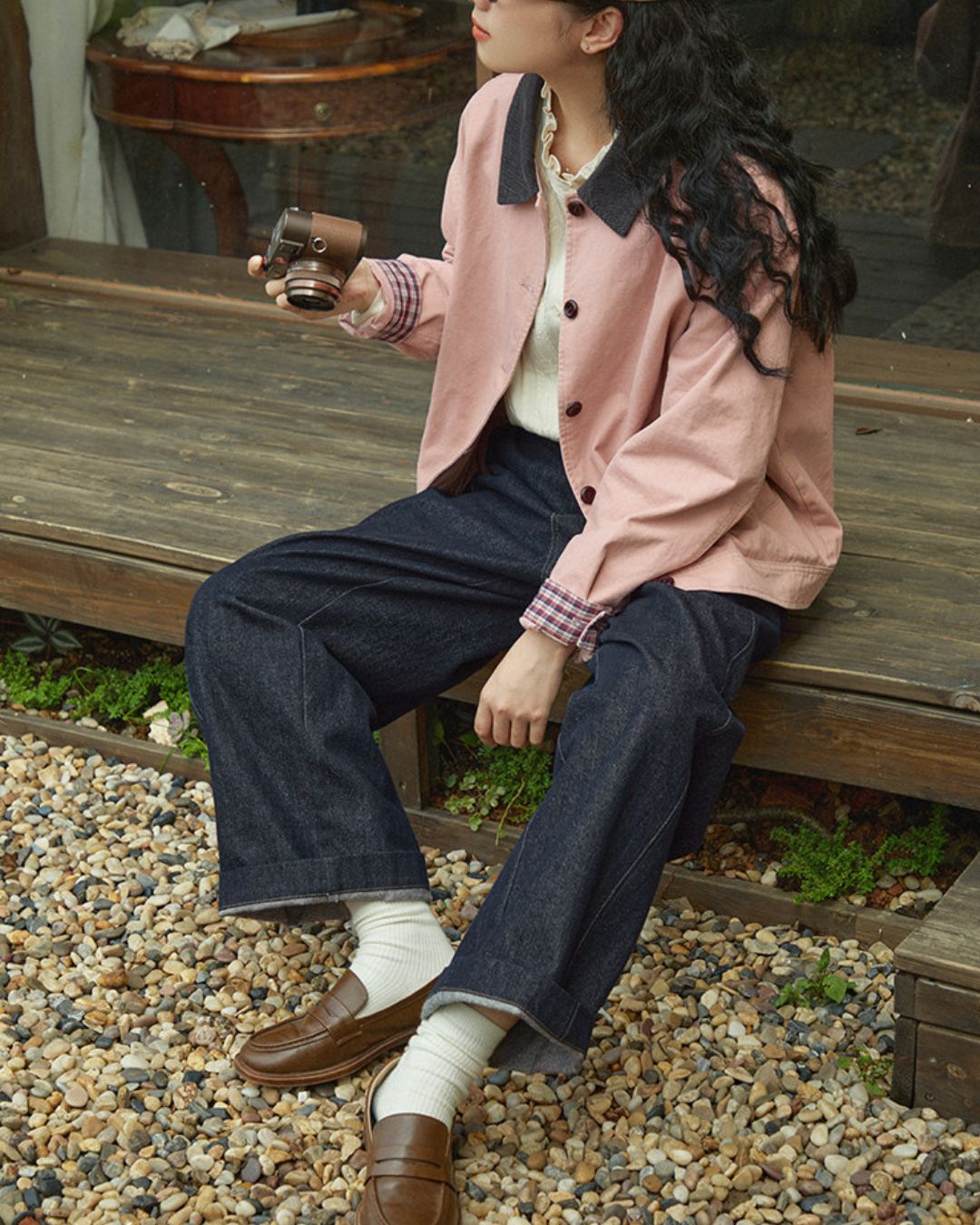 Contrast Collar Vintage Jacket　JK088