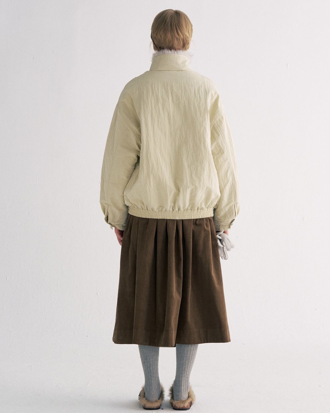 Detachable Fur Collar Quilted Jacket　JK078