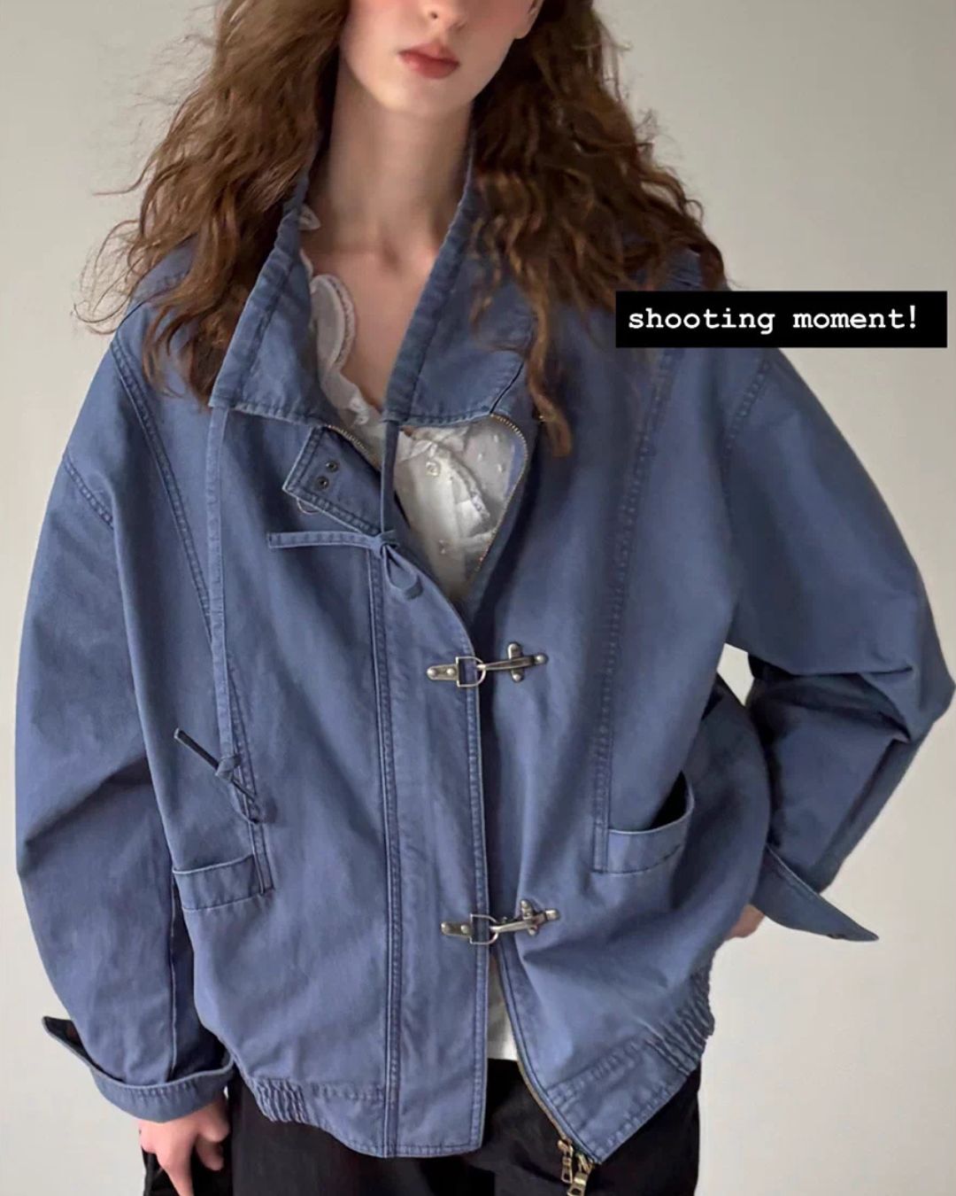 Vintage Metal Button Denim Jacket & Gathered Shorts　JK090