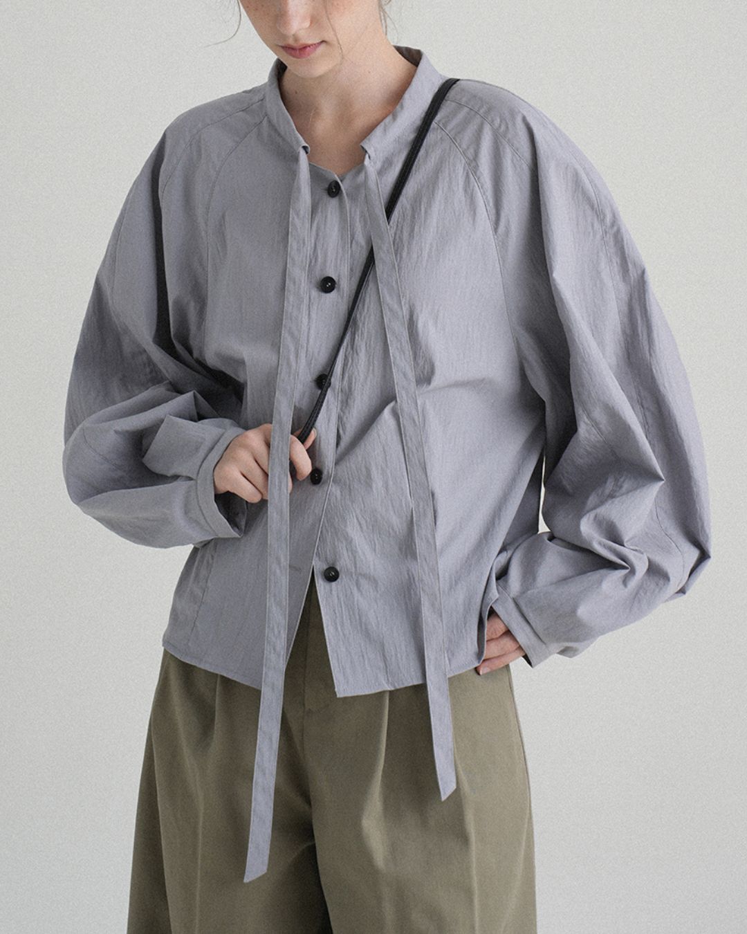 Pleated Raglan Bow Tie Shirt　LS021