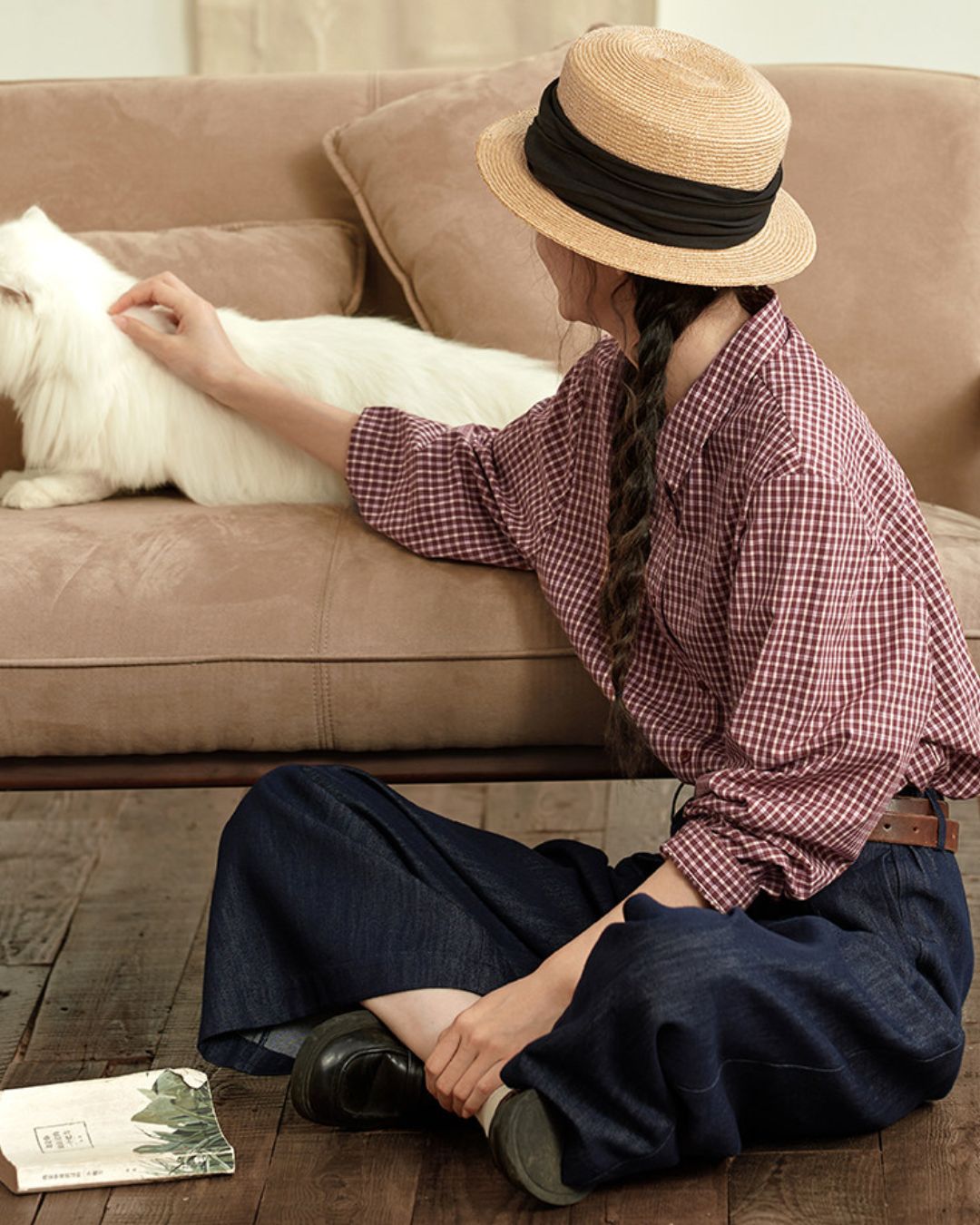 Red Cotton Checked Shirt　LS040