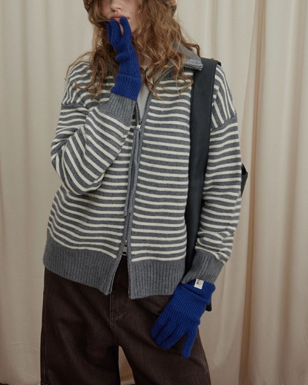 Double-Zip Border Knit Cardigan　KN043