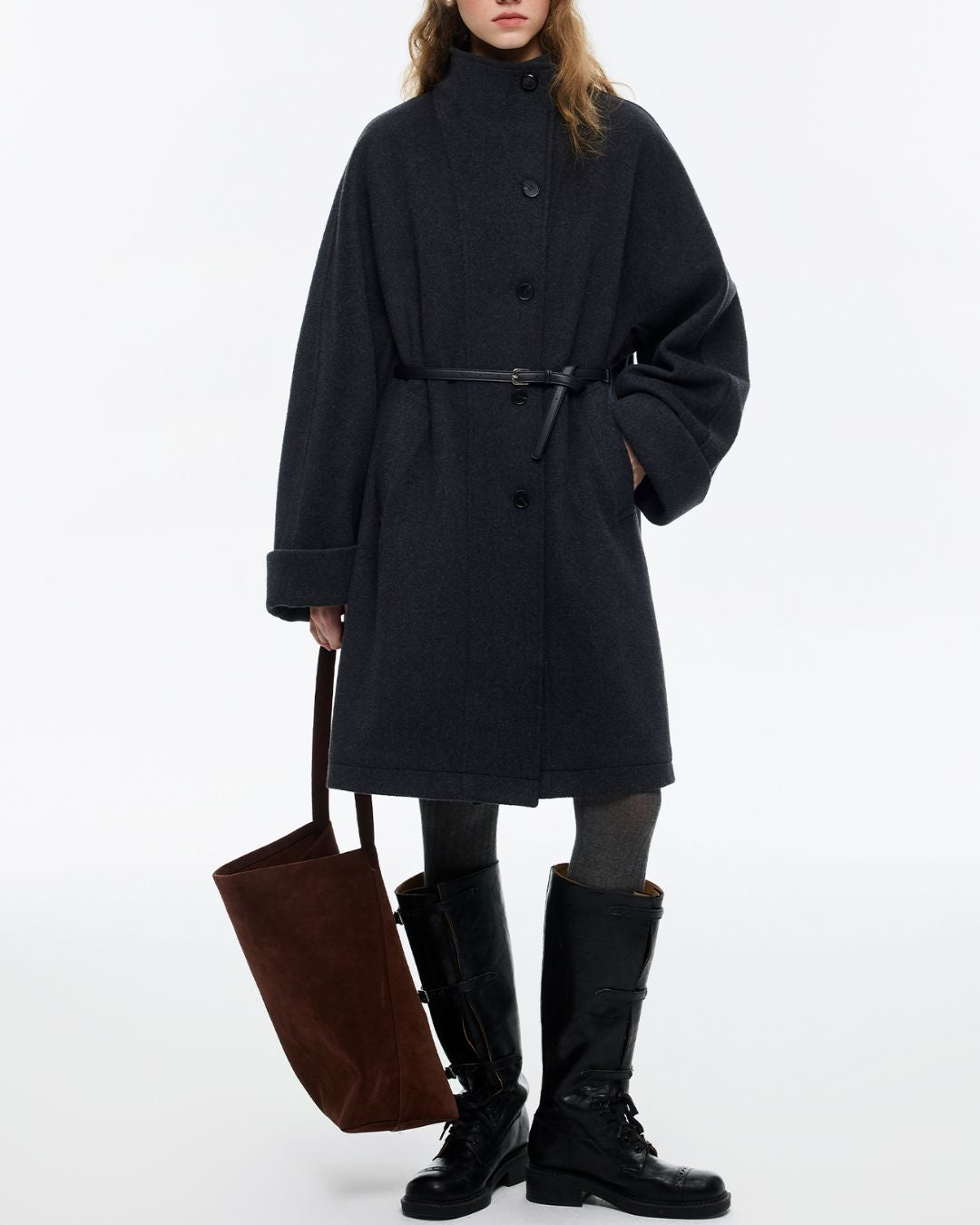 2-way Neck A-line Mid-length Coat　CT028