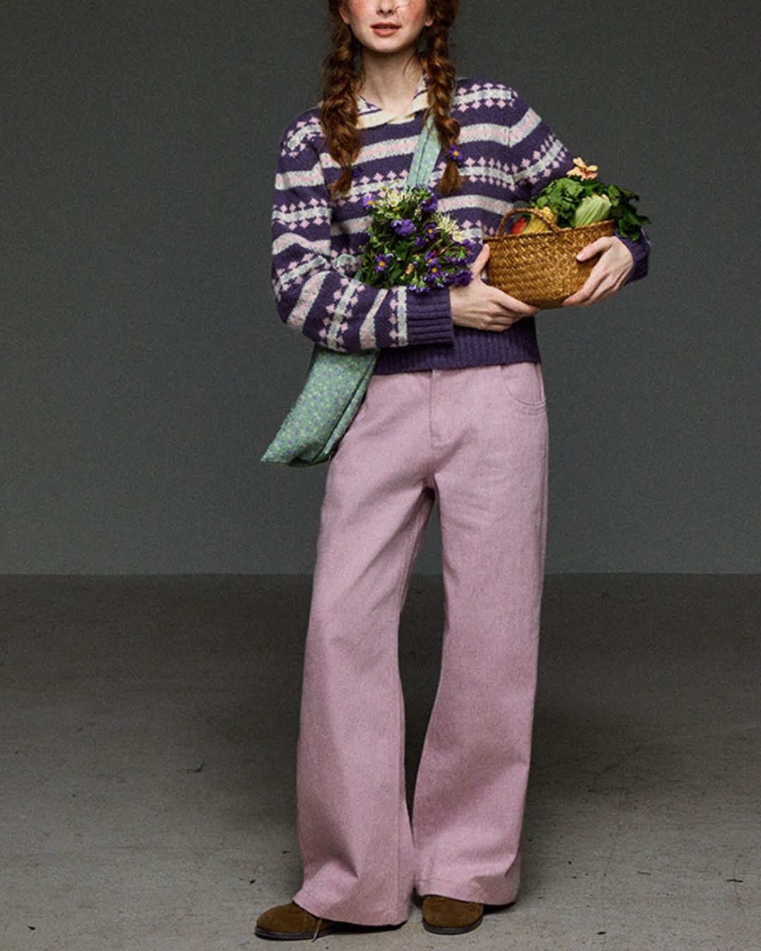 High-waisted Wide Straight Color Pants　PT038