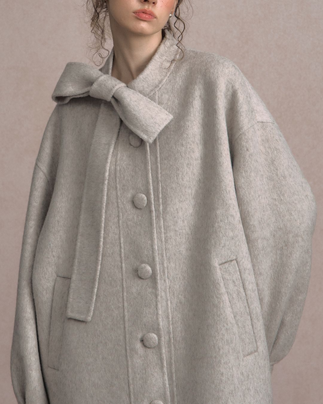 Bow-tied Pleated Cuff Wool Coat　CT026