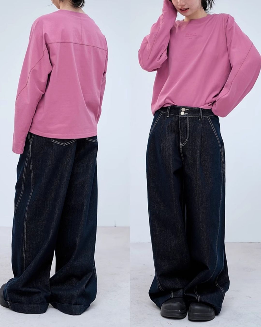 Text Embroidered Cotton Loose T-shirt　LT024