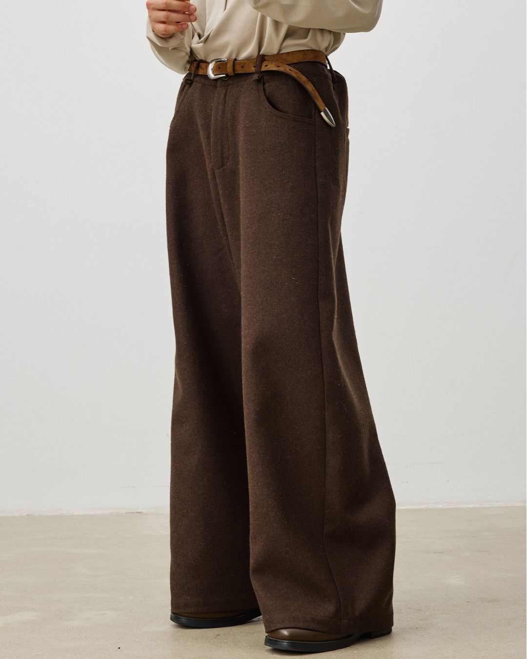 String-decorated Wool Wide Pants　PT022