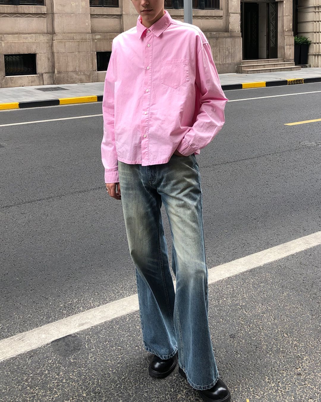 Cropped Cotton Shirt　LS007