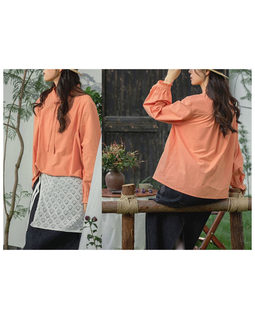 Ribbon Frill High-neck Shirt　LS056