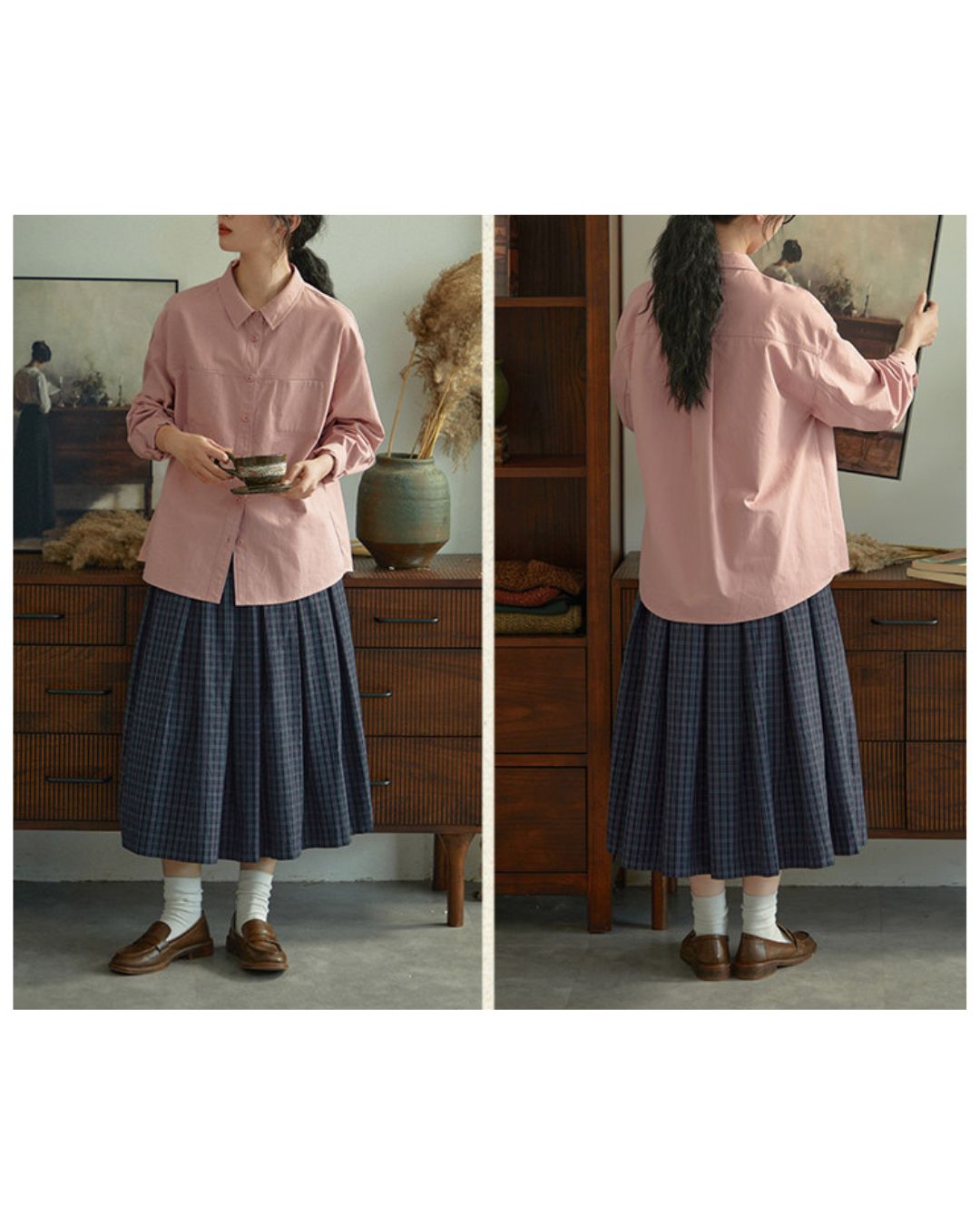 A-line Check Gathered Skirt　SK021
